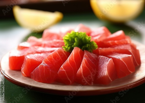 Tuna sashimi, raw fish, traditional Japanese style. generative AI image.