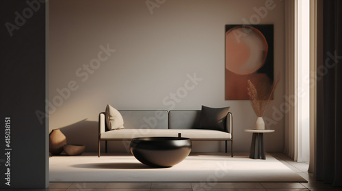 Stylish Interior with an Abstract Mockup Frame Poster  Modern interior design  3D render  3D illustration