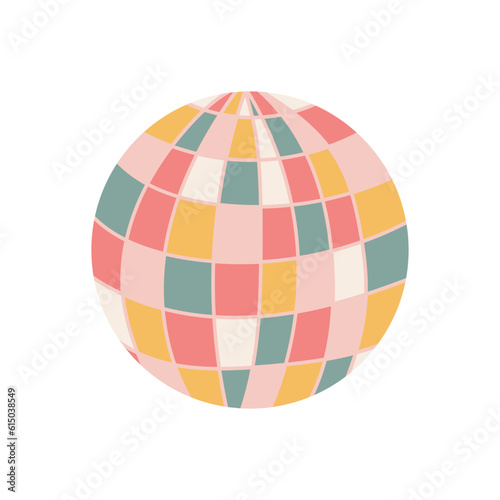 Vector hand drawn colorful disco ball isolated on white background. Disco ball in trendy bright retro colors, 80s, 90s, vintage style.