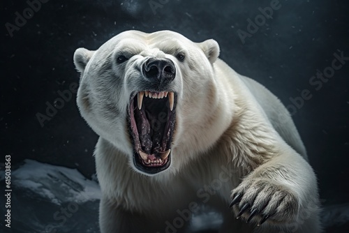 illustration a polar bear in furious attack, ai generative photo