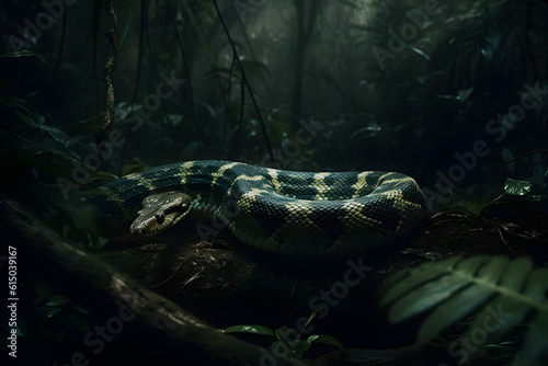 Anaconda in Tropical Forest. Generative AI