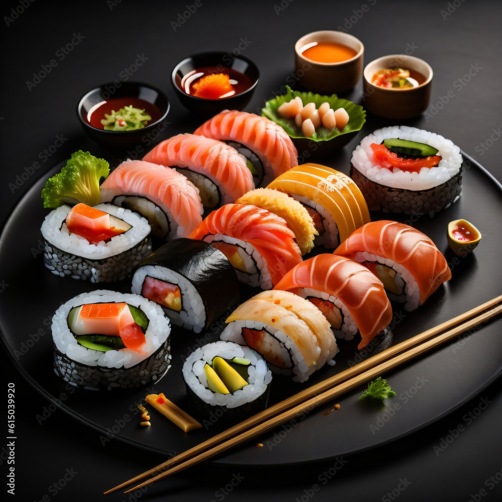 mix sushi on a plate with black background
mix sushi on a plate with black background