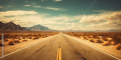 Minimalistic empty highway in desert. Travel concept. Generative AI