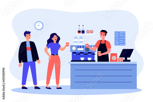 Angry customers at coffee shop vector illustration. Conflict between buyers and barista over bad taste and high price of drink. Deterioration of coffee taste, lack of coffee, climate change concept