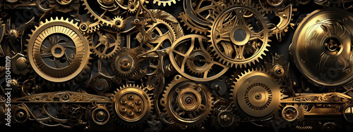 clock background, generative, ai, machine, mechanical, blue,gold photo