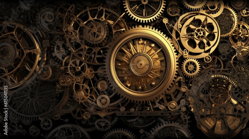 clock background, generative, ai, machine, mechanical, blue,gold