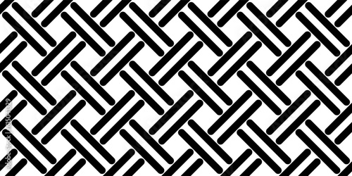 Diagonal basketweave seamless pattern. Black basket weave bamboo texture on white. Simple monochrome background. Vector abstract illustration
