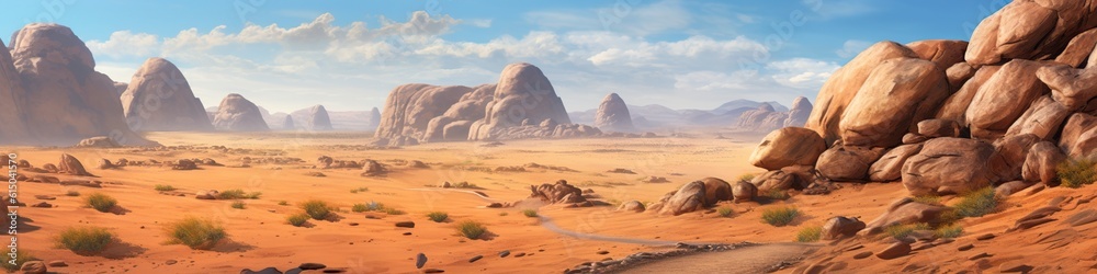 illustration, desert with rocks and stones, website headers, ai generative