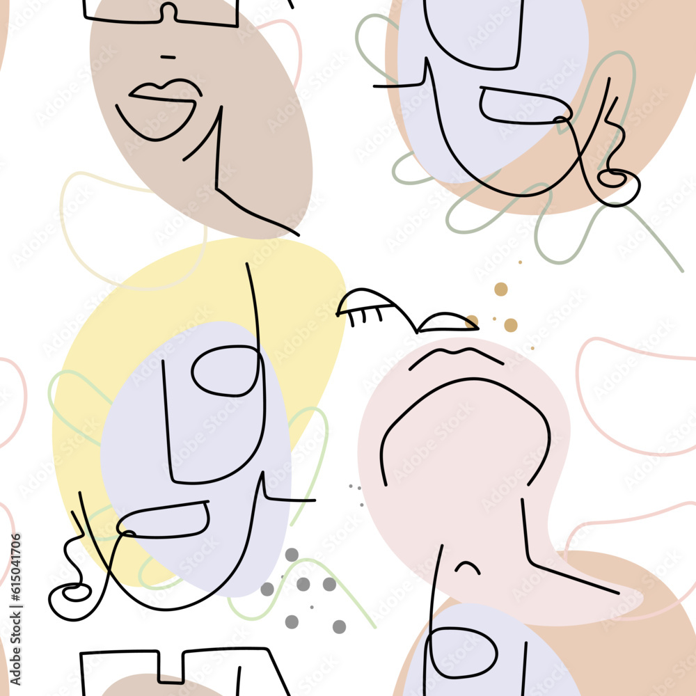Obraz premium Face line pattern Abstract drawing seamless print