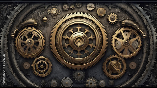 clock background, generative, ai, machine, mechanical, blue,gold