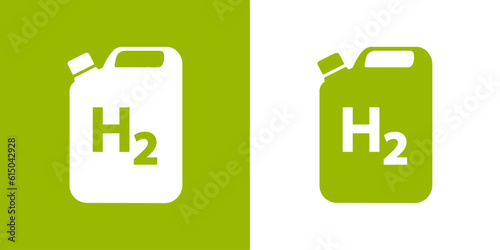 Container con gas hidrógeno. Botella con texto h2. Combustible alternativo ecológico