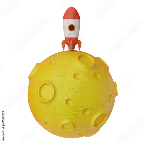 rocket on the moon 3d illustration