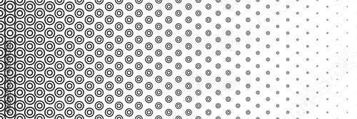 horizontal halftone of black circle in circle design for pattern and background.