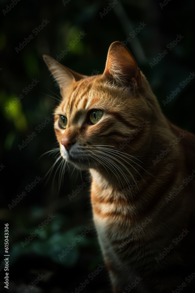 Portrait of Borneo Red Cat Dramatic and Cinematic Lighting Photography, Generative AI