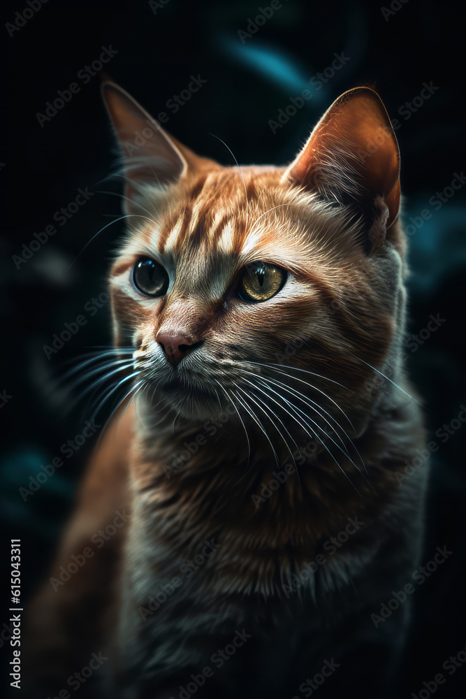 Portrait of Borneo Red Cat Dramatic and Cinematic Lighting Photography, Generative AI