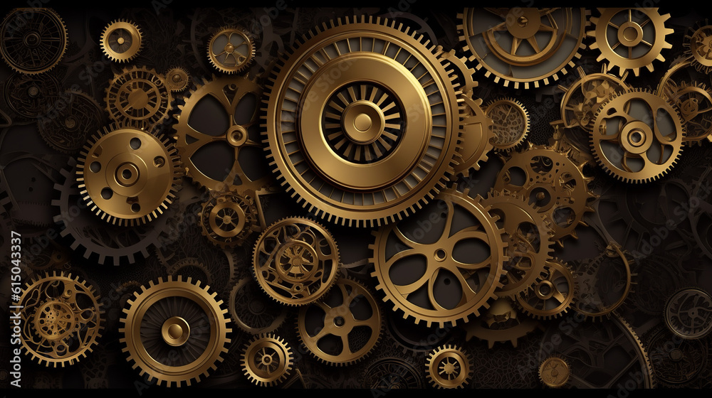 clock background, generative, ai, machine, mechanical, blue,gold