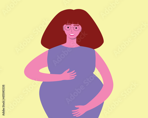 Pregnant visually impaired woman wearing glasses as concept of pregnancy of an inclusive visually impaired person, flat vector stock illustration