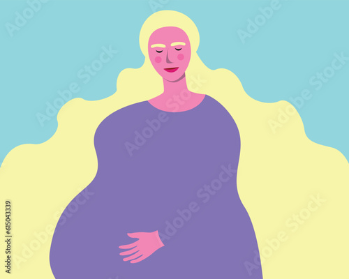Plus size pregnant woman as childbearing concept, flat vector stock illustration