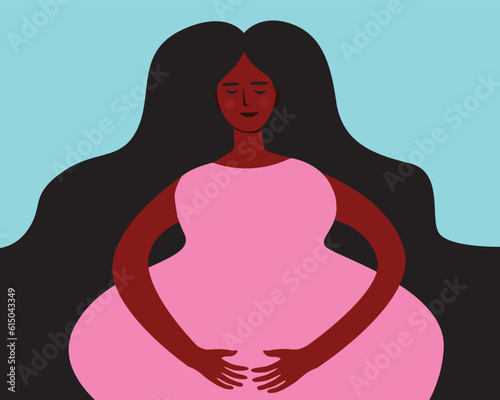 Black pregnant woman as concept of childbearing, flat vector stock illustration