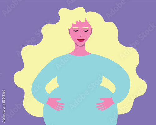 Cute pregnant woman as concept of childbearing, flat vector stock illustration