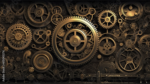 clock background, generative, ai, machine, mechanical, blue,gold