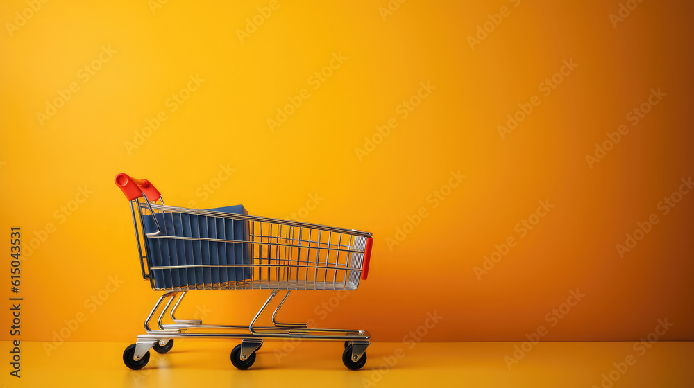 Supermarket shopping background with shopping cart with generative ai Supermarket shopping background with shopping cart with generative ai