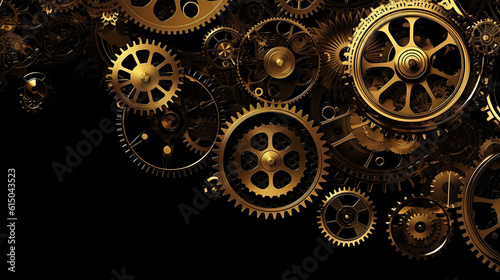 clock background, generative, ai, machine, mechanical, green,, gold