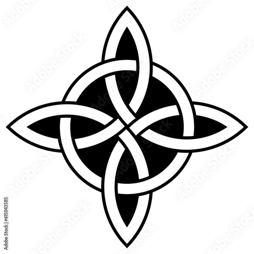 Bowen Knoten Kontur in Schwarz. Keltisches Symbol bekannt als Knoten des wahren Liebhabers.
Der Knoten symbolisiert die wahre Liebe und Loyalität eines Mannes zu seiner Frau.