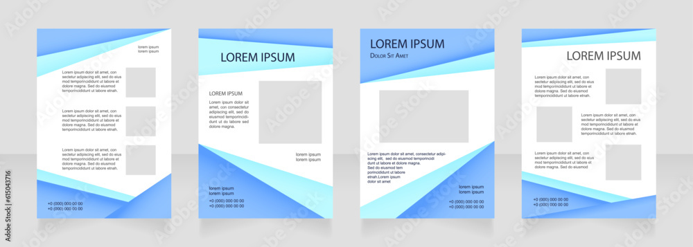 Modern minimal blue blank brochure layout design. Logistics info. Vertical poster template set with empty copy space for text. Premade corporate reports collection. Editable flyer paper pages