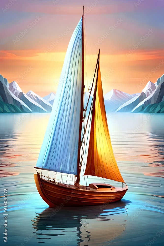 cartoon illustration, a comfortable ship at sea, ai generative.