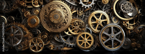 clock background, generative, ai, machine, mechanical, green,, gold © Svitlana