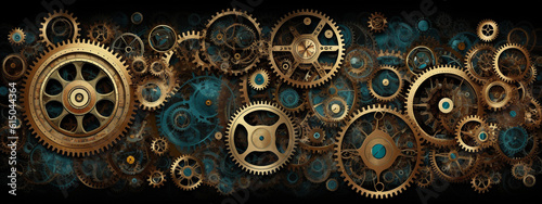 clock background, generative, ai, machine, mechanical, green, blue, gold