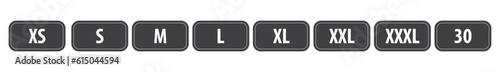 Clothing label size collection. Different size bundles icons set. Labels from extra small to extra large - stock vector