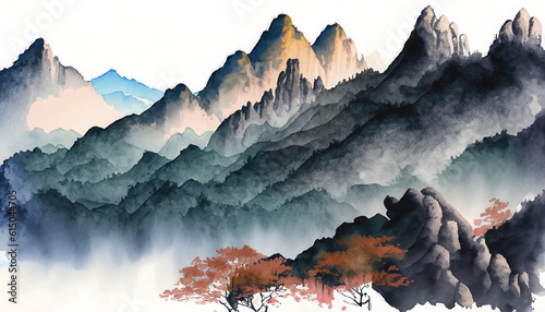 Mountains, Watercolor. Generative AI © Uuganbayar