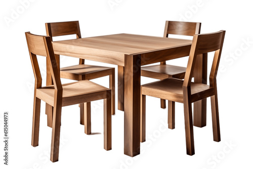 Isolated Modern Wooden Table with Chairs Cutout on Transparent  Background AI