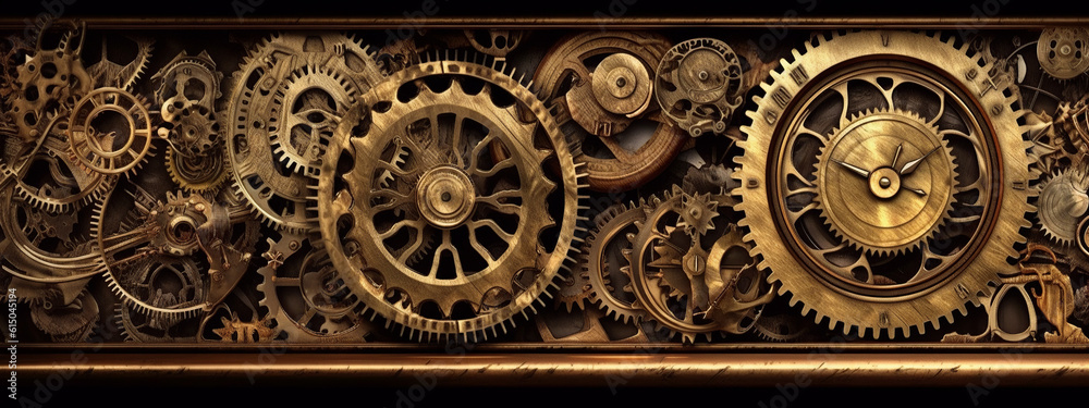 clock background, generative, ai, machine, mechanical, green, blue, gold