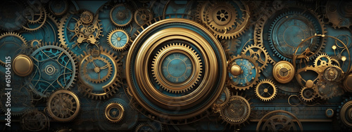 clock background, generative, ai, machine, mechanical, green, blue, gold