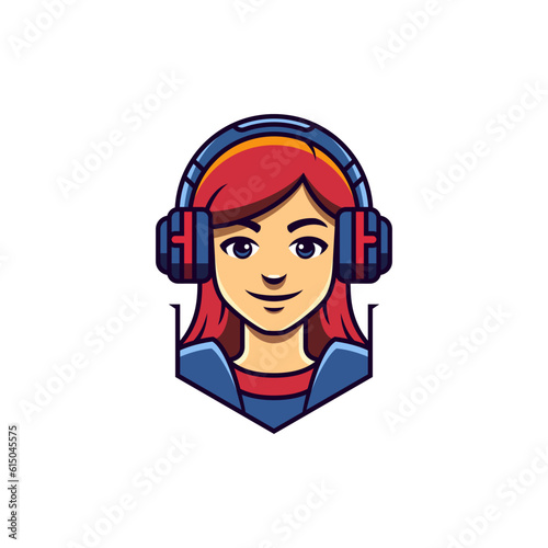 Redhead gamer teen girl portrait video gaming virtual entertainment outline icon vector flat