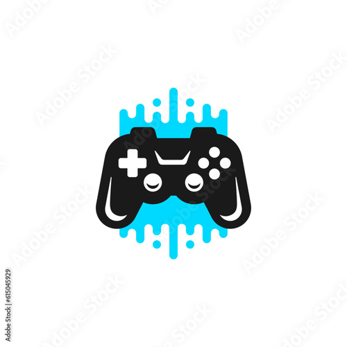 Video gaming virtual game esport digital entertainment technology black gamepad simple logo vector