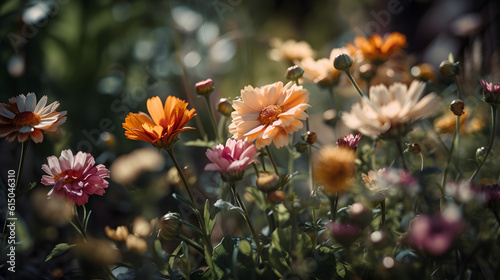 A kaleidoscope of beautiful summer flowers. Generative AI © PIRMYN