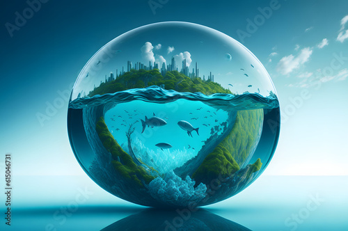 Glass Globe with Ocean. Captivating Image of the Vastness and Beauty of the Marine World © prettymo