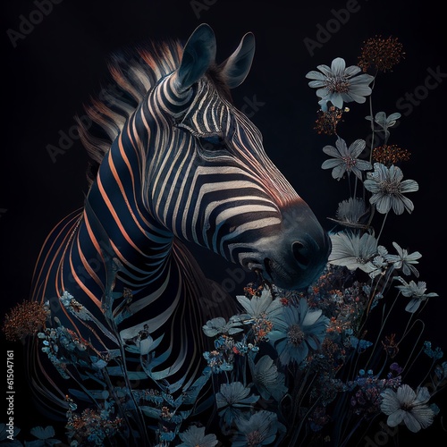 zebra portrait on black background Generative AI © zolotons