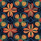 Seamless pattern with abstract flowers in art nouveau style. Made with Generative AI.