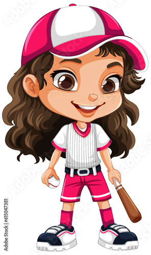 Cute Girl in Baseball Outfit Vector