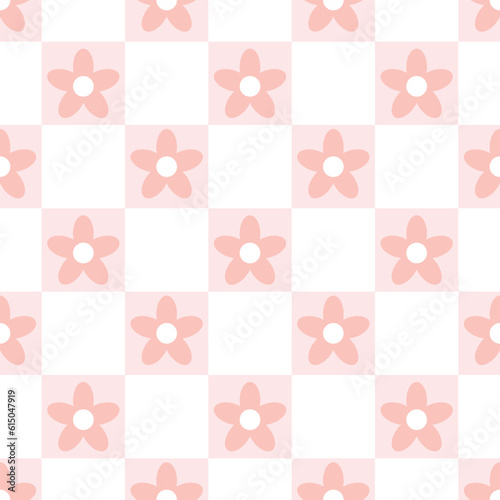 Checkered groovy floral pattern, seamless repeating background with pastel colors