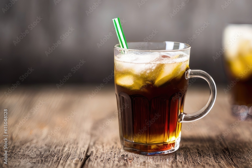 glass of tea on wooden table, generative ai glass of tea on wooden table, generative ai