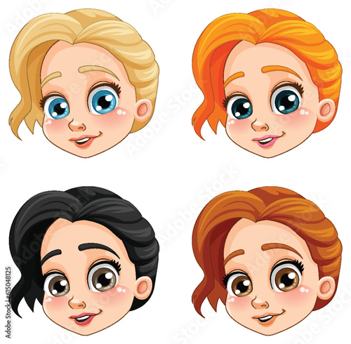 Short hair woman head isolated set