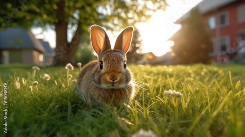 rabbit in the grass HD 8K wallpaper Stock Photographic Image