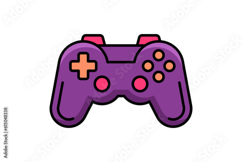 Purple analog gamepad for virtual game playing video game joystick outline icon vector flat