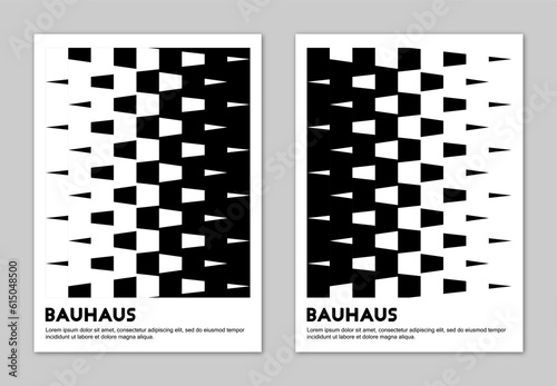 Set of black and white posters of geometric shapes in Bauhaus style. Abstract wall art.